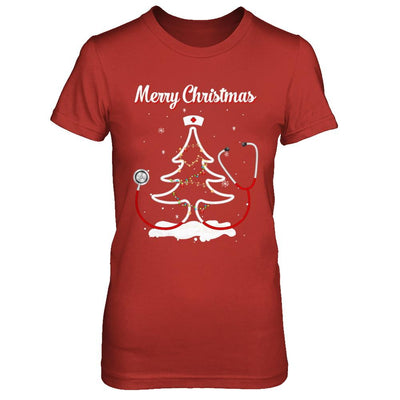 Merry Christmas Stethoscope Nurse Christmas Tree Xmas-T-Shirt & Sweatshirt-Women's T-Shirt-Red