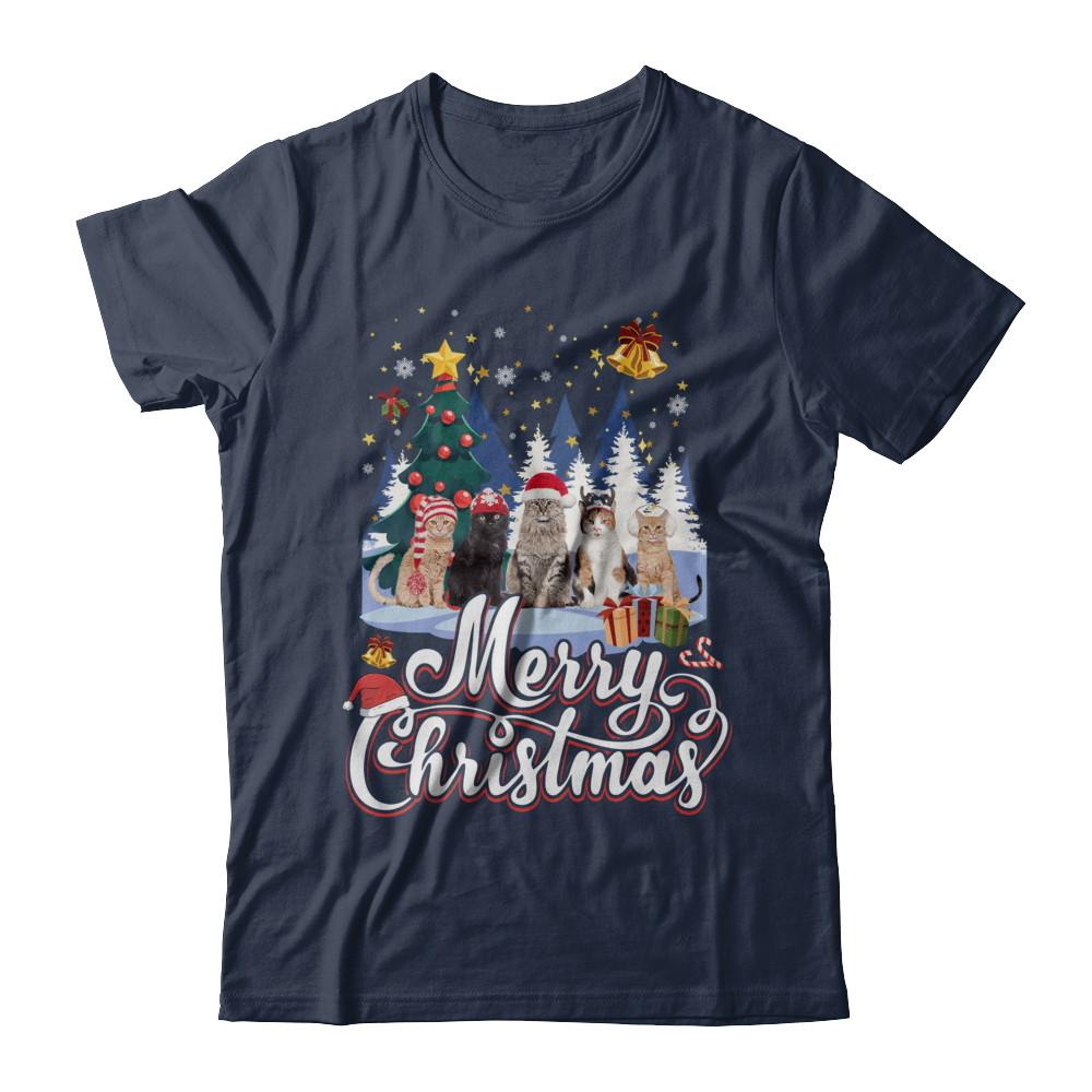 Merry Christmas Cat Women Girls Christmas Gift-T-Shirt & Sweatshirt-Classic T-Shirt-Navy
