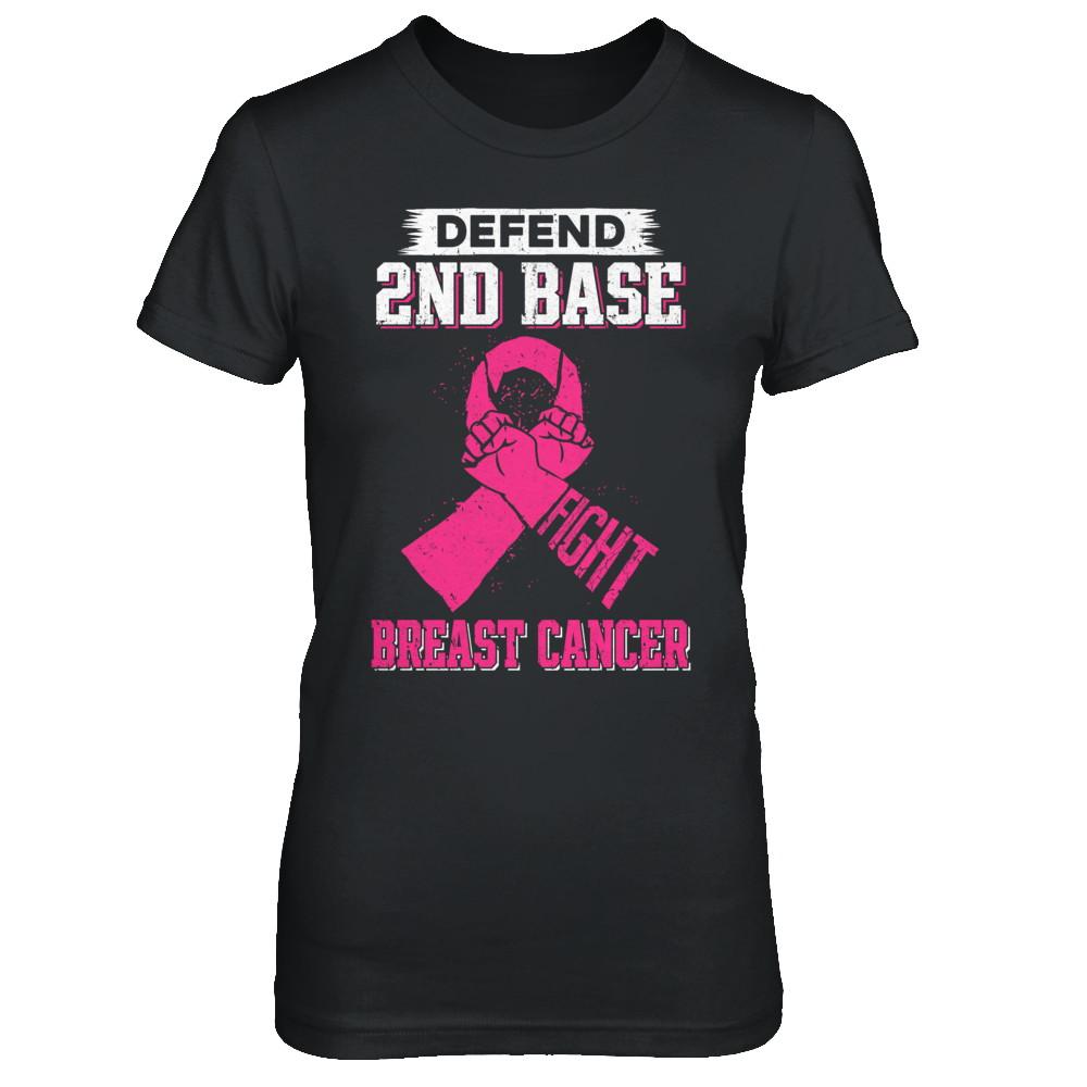 Defend 2nd Base Fight Breast Cancer Awareness-T-Shirt & Hoodie-Women's T-Shirt-Black