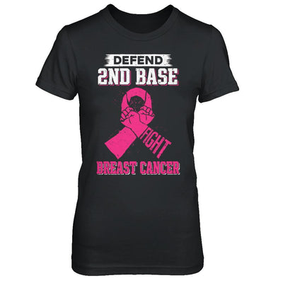 Defend 2nd Base Fight Breast Cancer Awareness-T-Shirt & Hoodie-Women's T-Shirt-Black