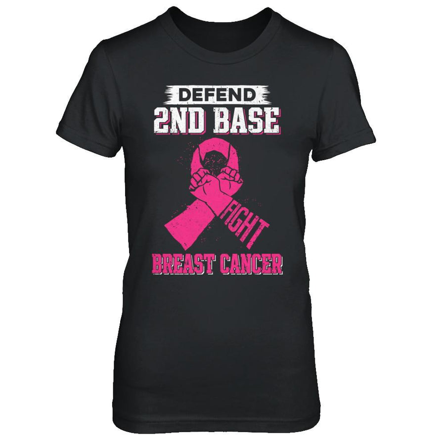 Defend 2nd Base Fight Breast Cancer Awareness-T-Shirt & Hoodie-Women's T-Shirt-Black