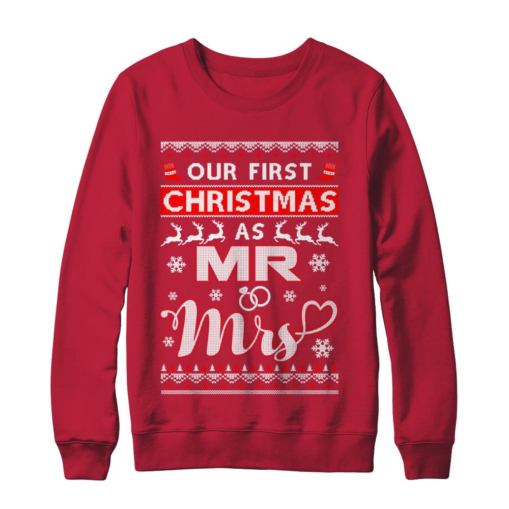 Couple Wife Husband Our First Christmas As Mr & Mrs Sweater-T-Shirt & Sweatshirt-Crewneck Sweatshirt-Red