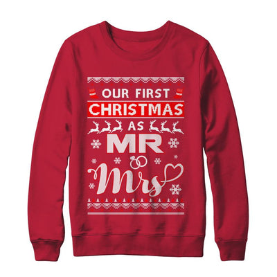 Couple Wife Husband Our First Christmas As Mr & Mrs Sweater-T-Shirt & Sweatshirt-Crewneck Sweatshirt-Red