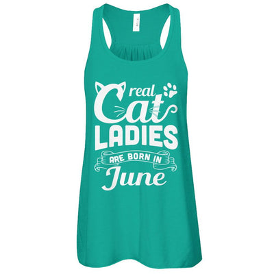 Real Cat Ladies Are Born In June Cat Day-T-Shirt & Tank Top-Women's Flowy Racerback Tank-Kelly