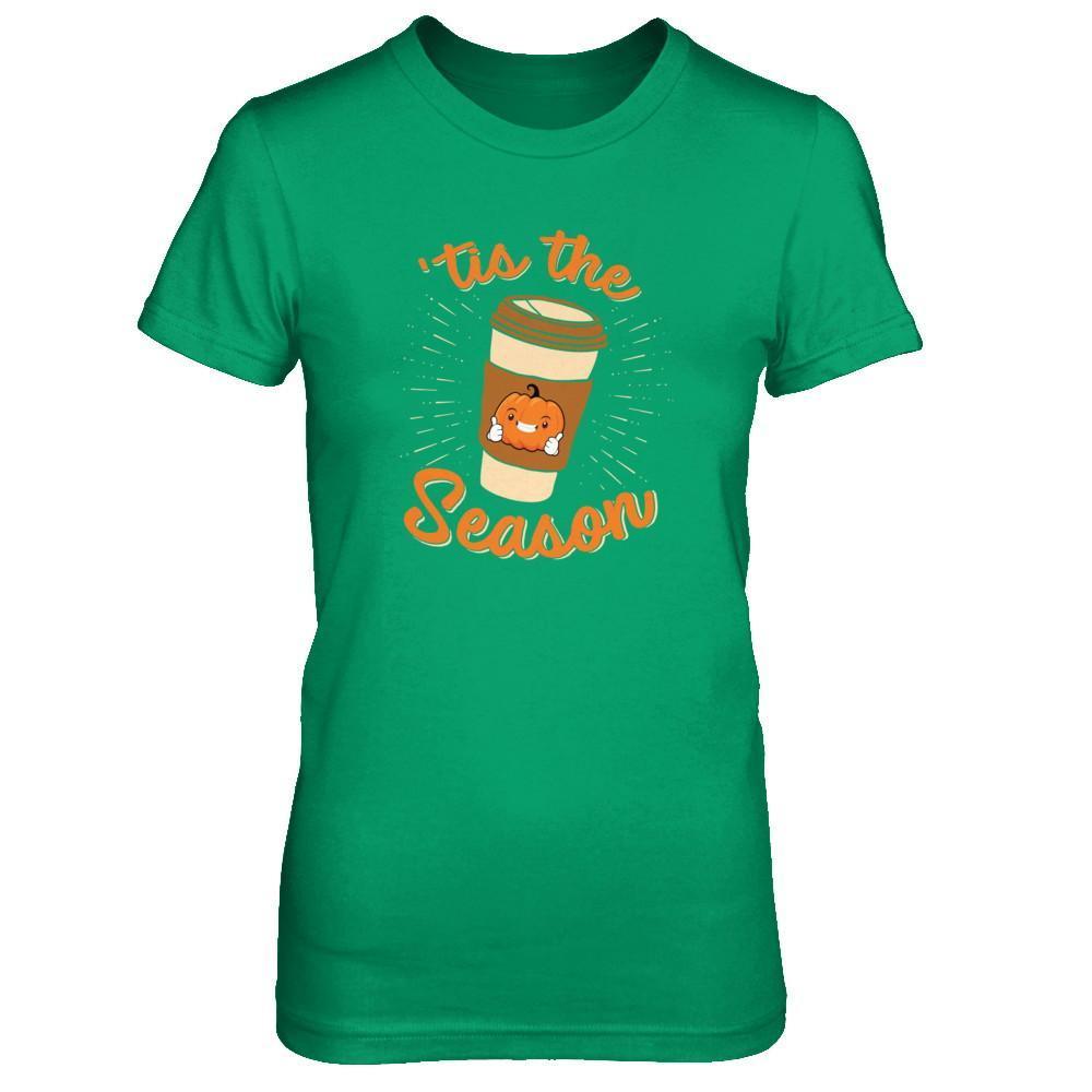 Autumn Fall Pumpkin Spice Coffee Tis The Season Mom-T-Shirt & Tank Top-Women's T-Shirt-Irish Green