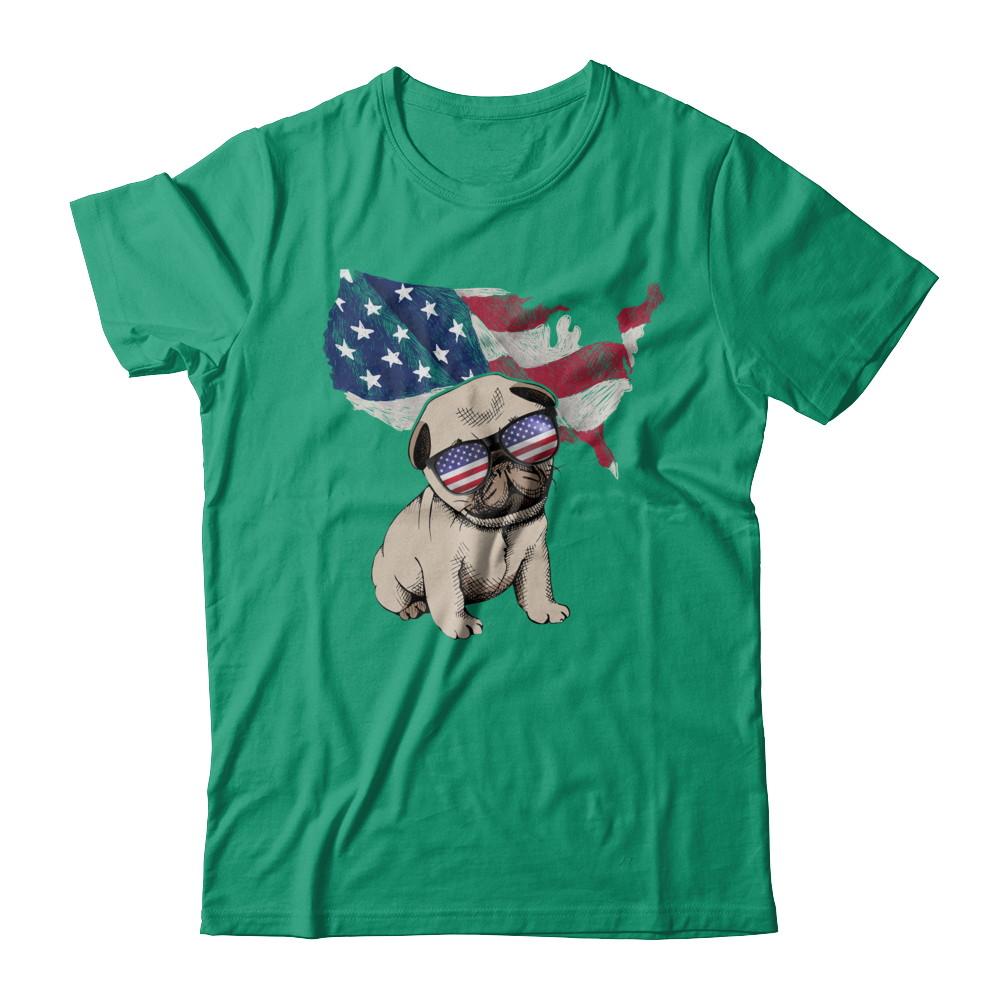 Funny Patriot Pug Dog 4Th Of July American Flag-T-Shirt & Hoodie-Classic T-Shirt-Kelly Green