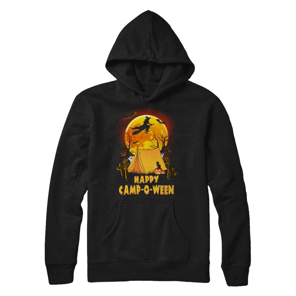 Happy Camp-O-Ween Funny Halloween Camping-T-Shirt & Hoodie-Pullover Hoodie-Black