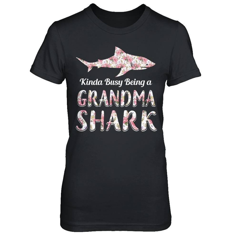 Grandma Shark Kinda Busy Being A Grandmashark-T-Shirt & Hoodie-Women's T-Shirt-Black