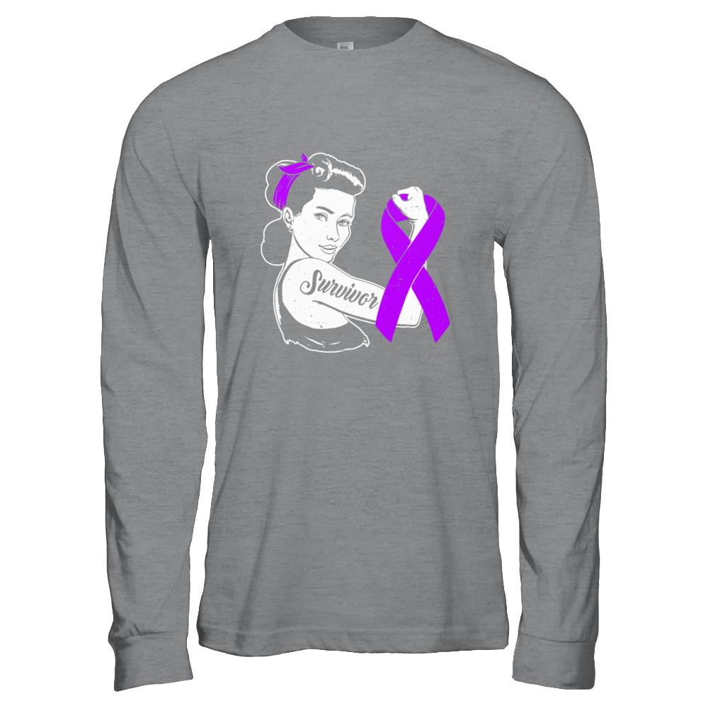 We Can Cure It Purple Alzheimer's Awareness Survivor-T-Shirt & Hoodie-Long Sleeve T-Shirt-Sport Grey