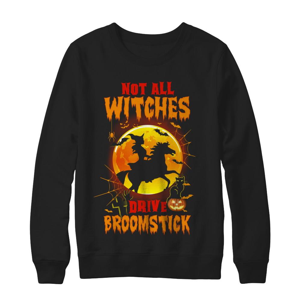 Not All Witches Drive Broom Funny Halloween Horse-T-Shirt & Sweatshirt-Crewneck Sweatshirt-Black