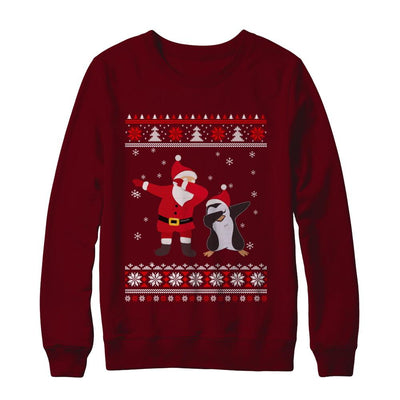 Dabbing Santa Penguin Dab Dance Ugly Christmas Sweater-T-Shirt & Sweatshirt-Crewneck Sweatshirt-Maroon
