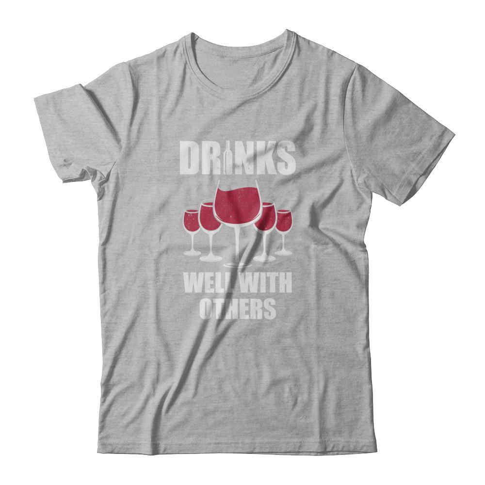 Drinks Well With Others Funny Drinking Wine-T-Shirt & Tank Top-Premium T-Shirt-Heather Gray