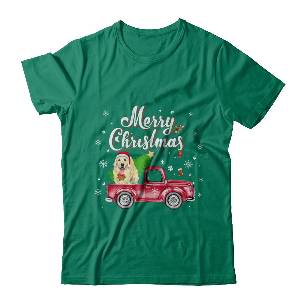 Golden Retriever Retriever Rides Red Truck Christmas Pajama-T-Shirt & Sweatshirt-Classic T-Shirt-Kelly Green