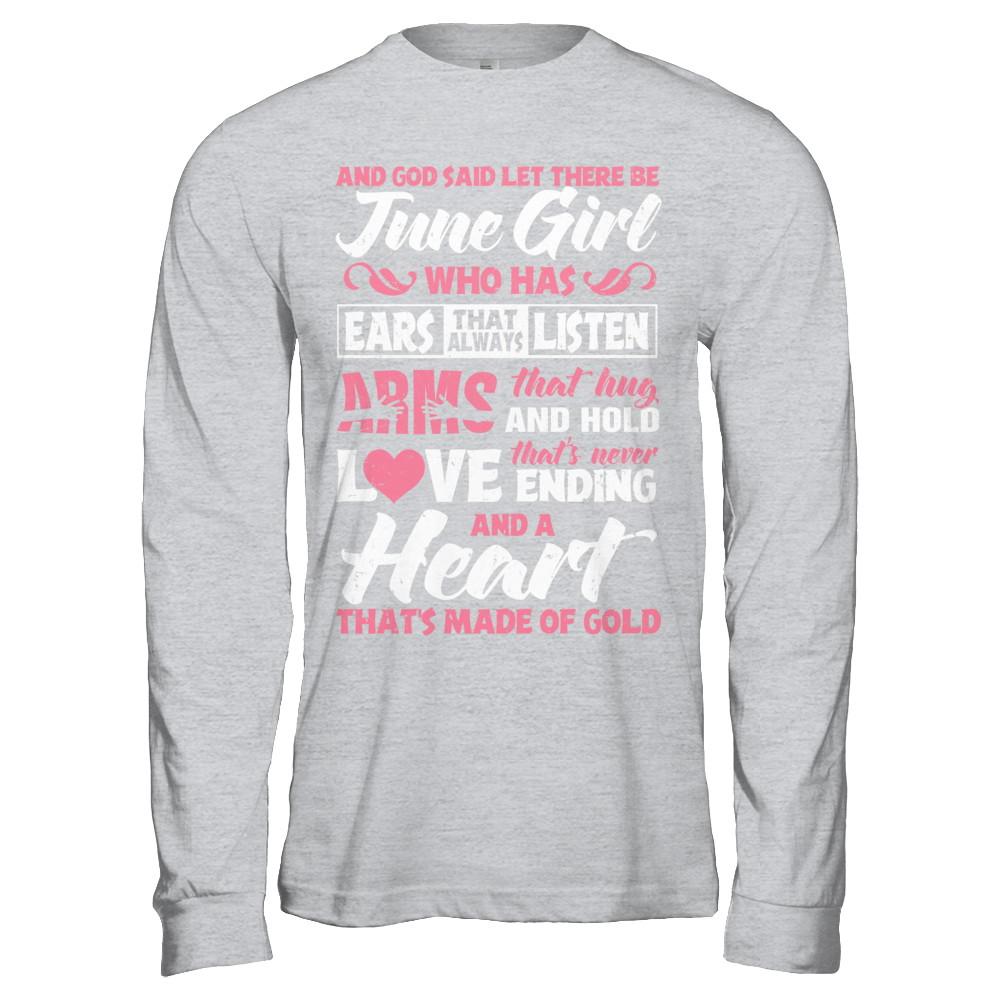 And God Said Let There Be June Girl Ears Arms Love Heart-T-Shirt & Hoodie-Long Sleeve T-Shirt-Sport Grey