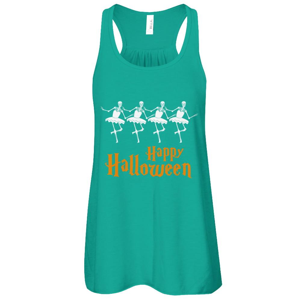 Ballet Skeleton Happy Halloween-T-Shirt & Tank Top-Women's Flowy Racerback Tank-Kelly