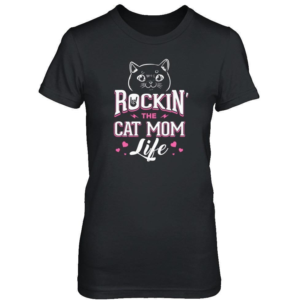 Rocking The Cat Mom Life-T-Shirt & Tank Top-Women's T-Shirt-Black