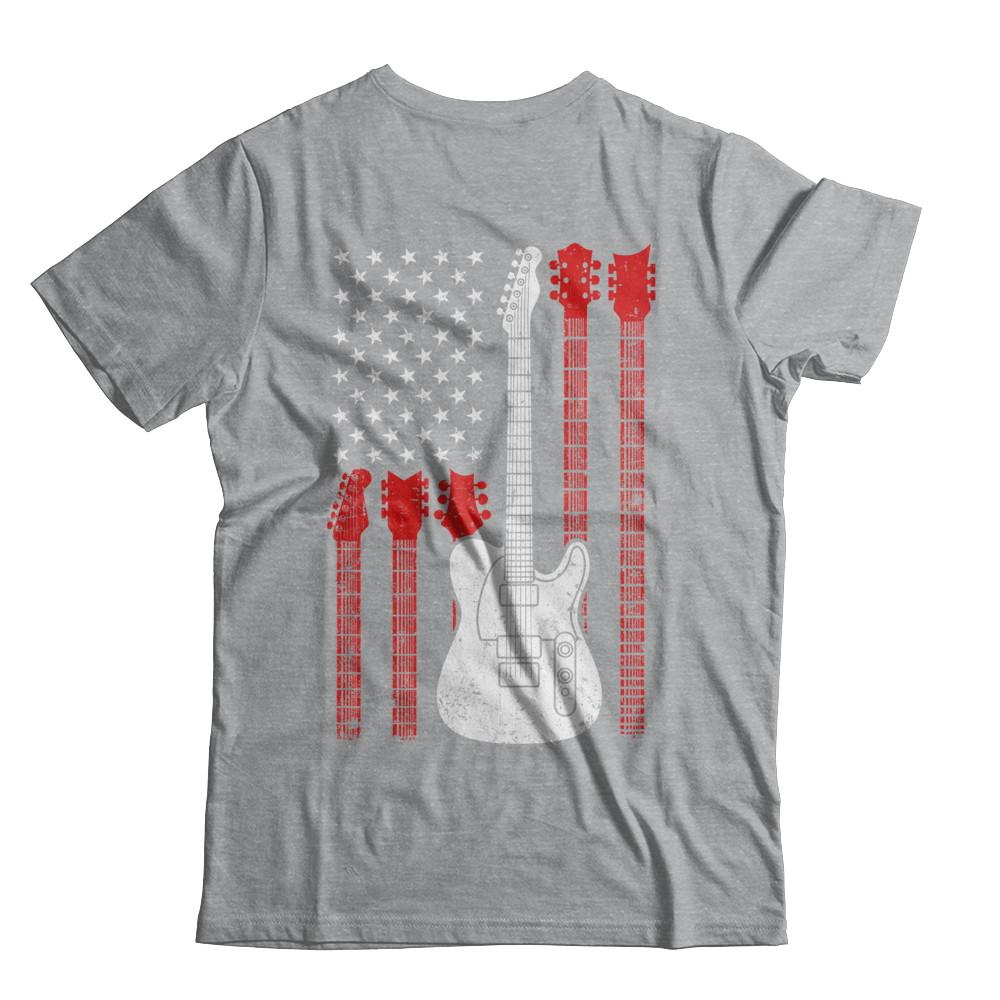 Guitar American Us Flag Music Player-T-Shirt & Hoodie-Classic T-Shirt-Sport Grey