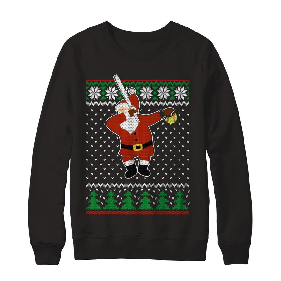 Dabbing Santa Softball Ugly Sweater Christmas-T-Shirt & Sweatshirt-Crewneck Sweatshirt-Black