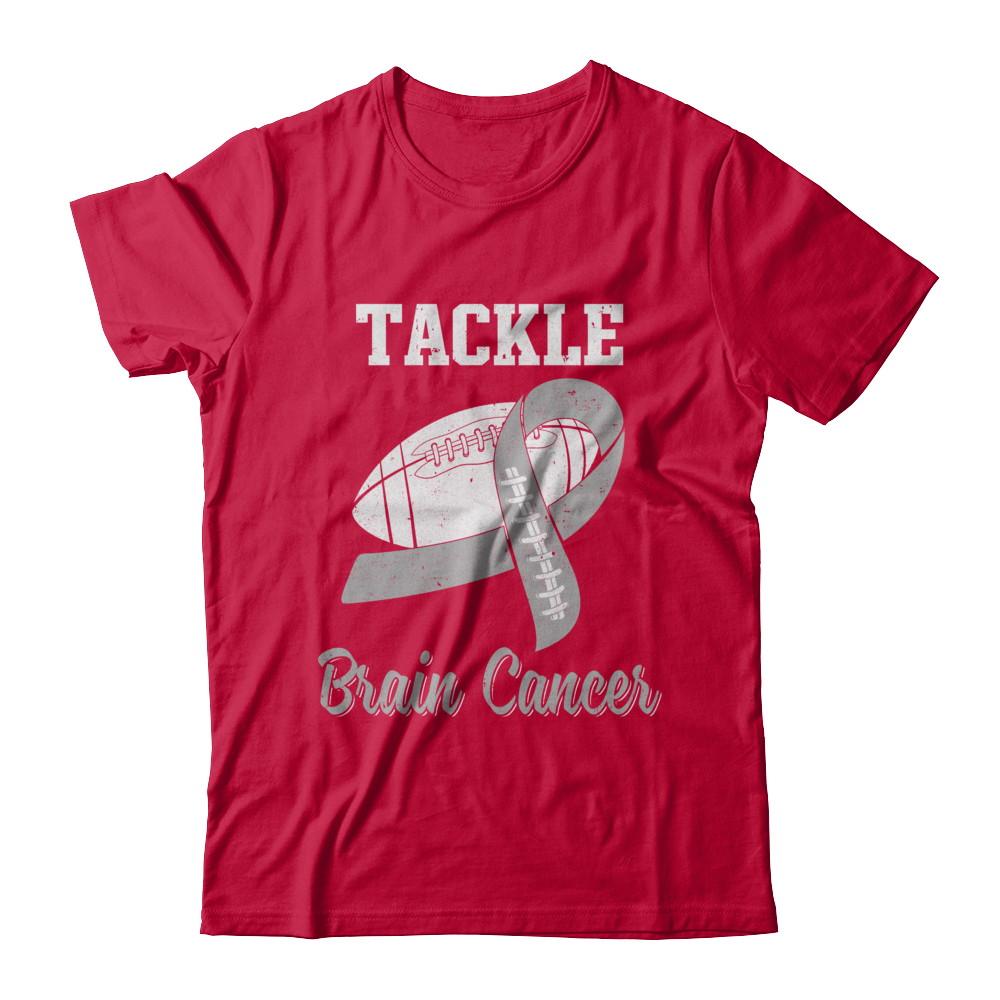 Football Survivor Tackle Gray Brain Cancer Awareness-T-Shirt & Hoodie-Classic T-Shirt-Red