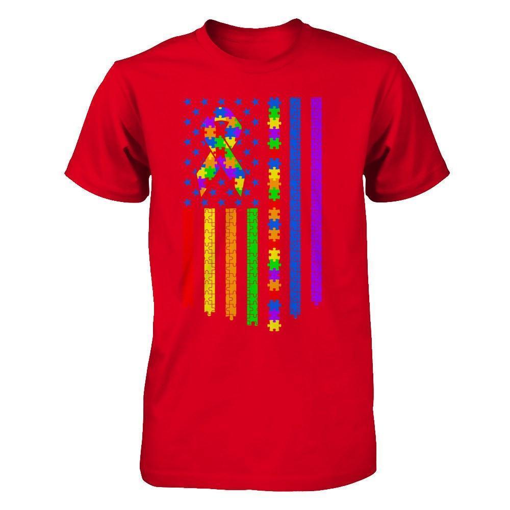 Autism Awarenes American Flag-T-Shirt & Hoodie-Premium T-Shirt-Red