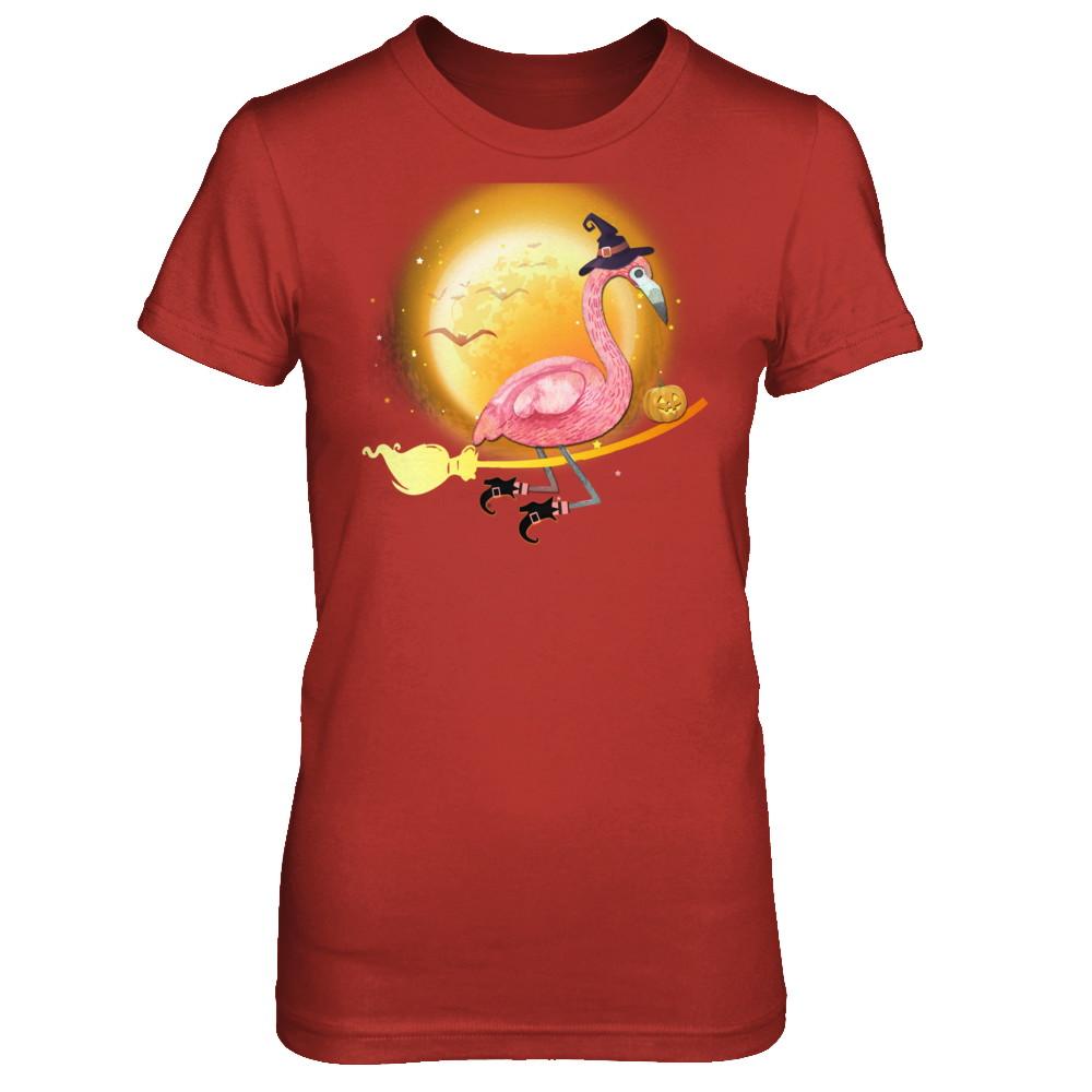 Funny Halloween Flamingo Witch Broom Scary-T-Shirt & Hoodie-Women's T-Shirt-Red
