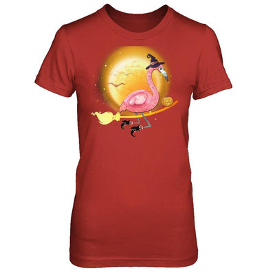 Funny Halloween Flamingo Witch Broom Scary-T-Shirt & Hoodie-Women's T-Shirt-Red