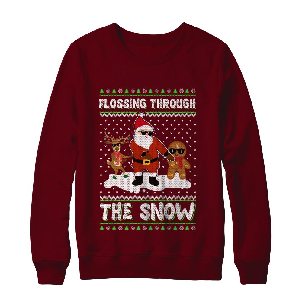 Flossing Through The Snow Santa Ugly Christmas Sweater-T-Shirt & Sweatshirt-Crewneck Sweatshirt-Maroon