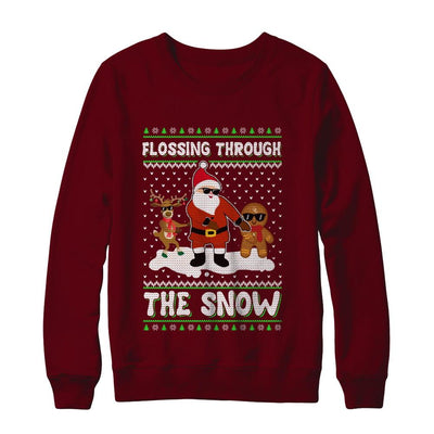 Flossing Through The Snow Santa Ugly Christmas Sweater-T-Shirt & Sweatshirt-Crewneck Sweatshirt-Maroon