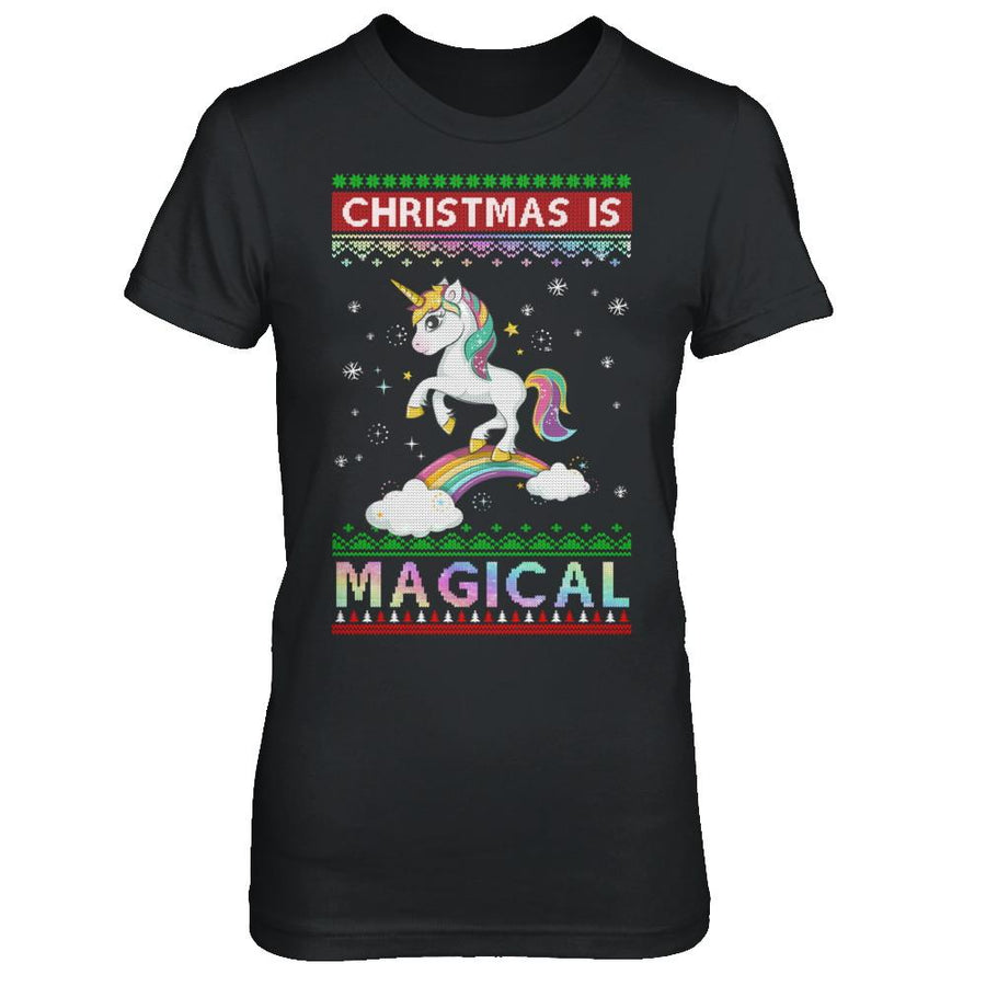 Christmas Is Magical Unicorn Ugly Christmas Sweater-T-Shirt & Sweatshirt-Women's T-Shirt-Black