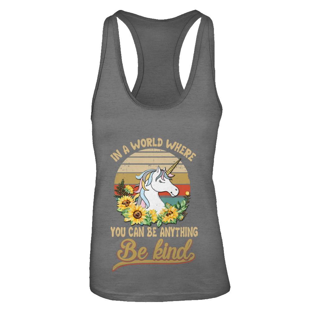 In A World Where You Can Be Anything Be Kind Unicorn Sunflow-T-Shirt & Tank Top-Women's Ideal Racerback Tank-Dark Grey