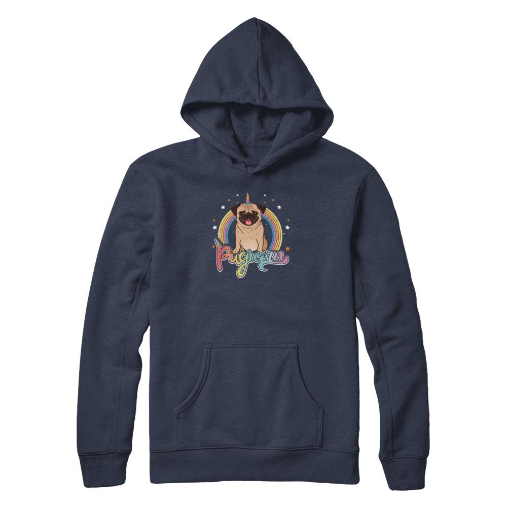 Rainbow Pugicorn Pug Unicorn For Kids-T-Shirt & Tank Top-Pullover Hoodie-Navy