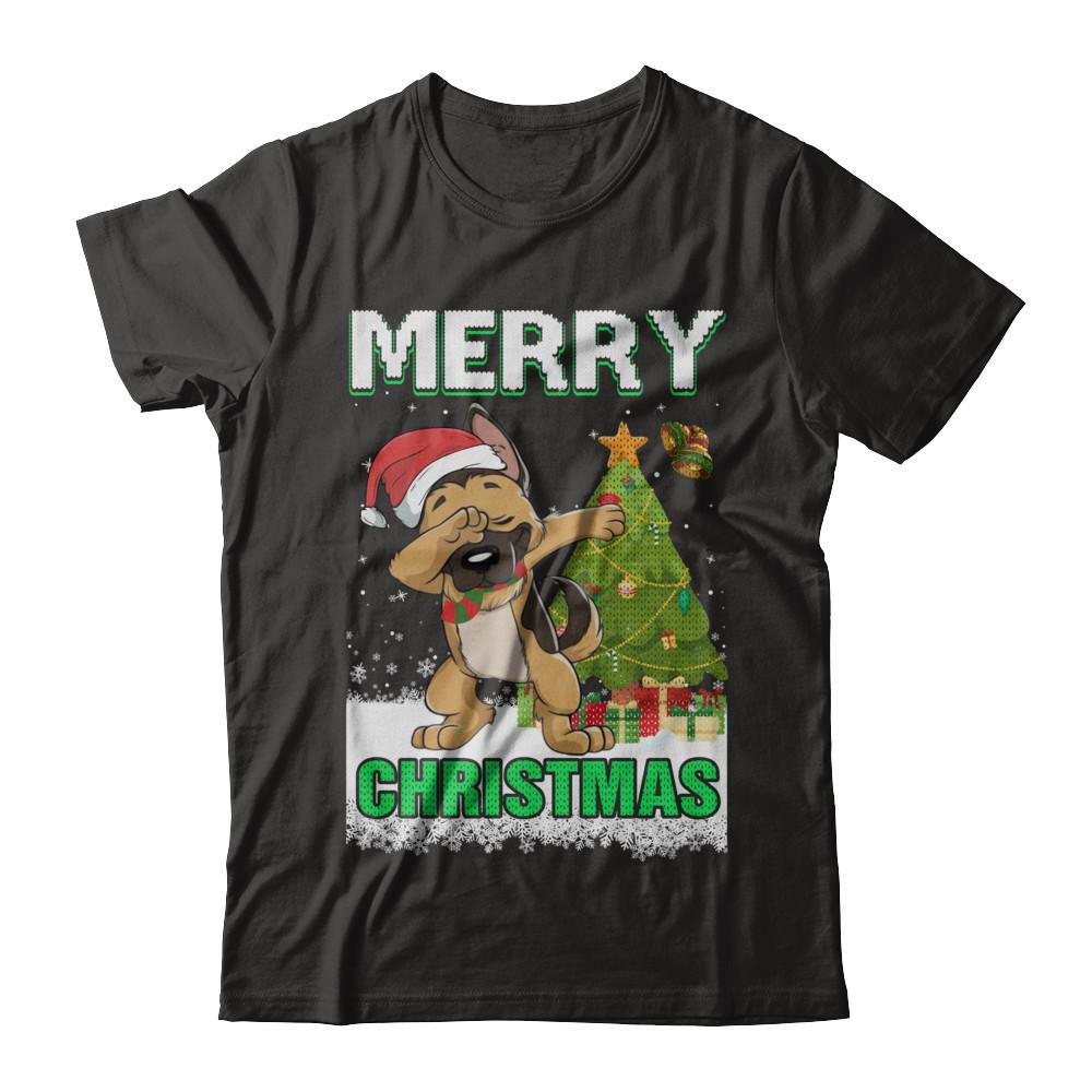 Cute German Shepherd Claus Merry Christmas Ugly Sweater-T-Shirt & Sweatshirt-Premium T-Shirt-Black