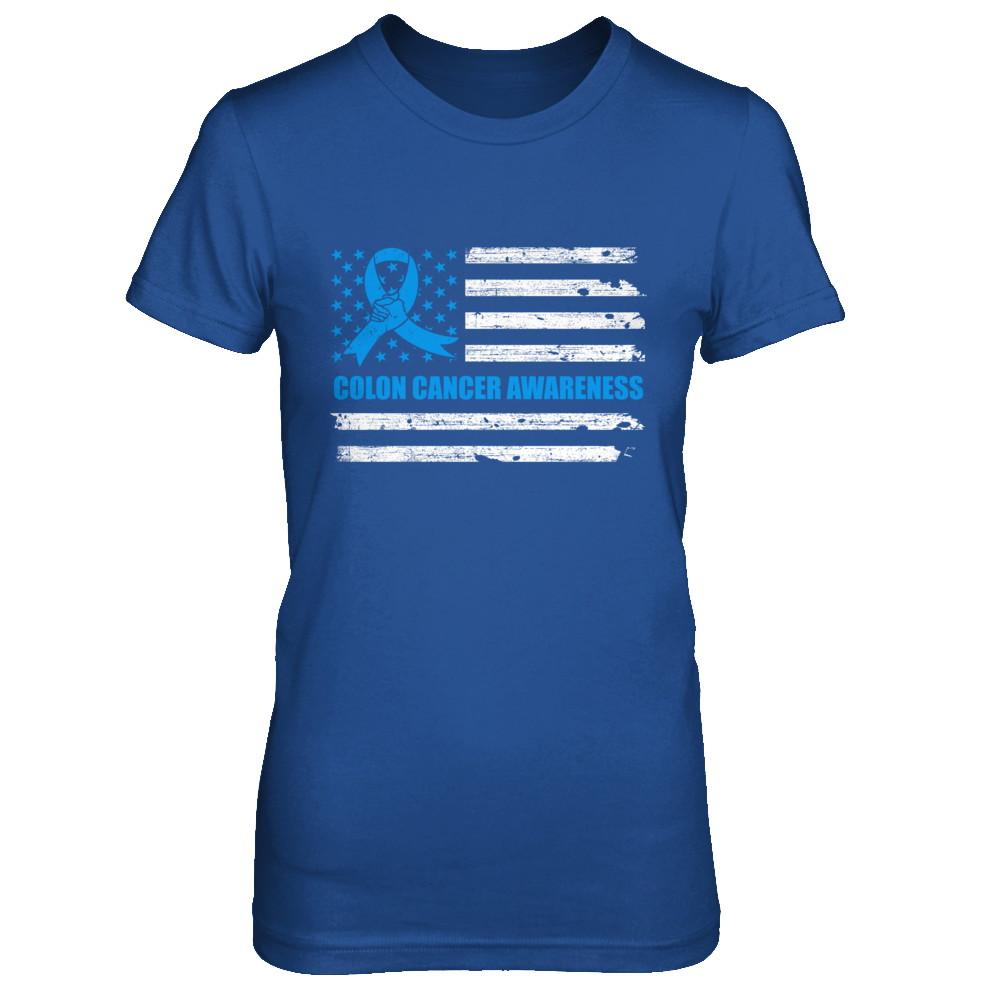 Blue Ribbon Colon Cancer Awareness US Flag-T-Shirt & Hoodie-Women's T-Shirt-Royal