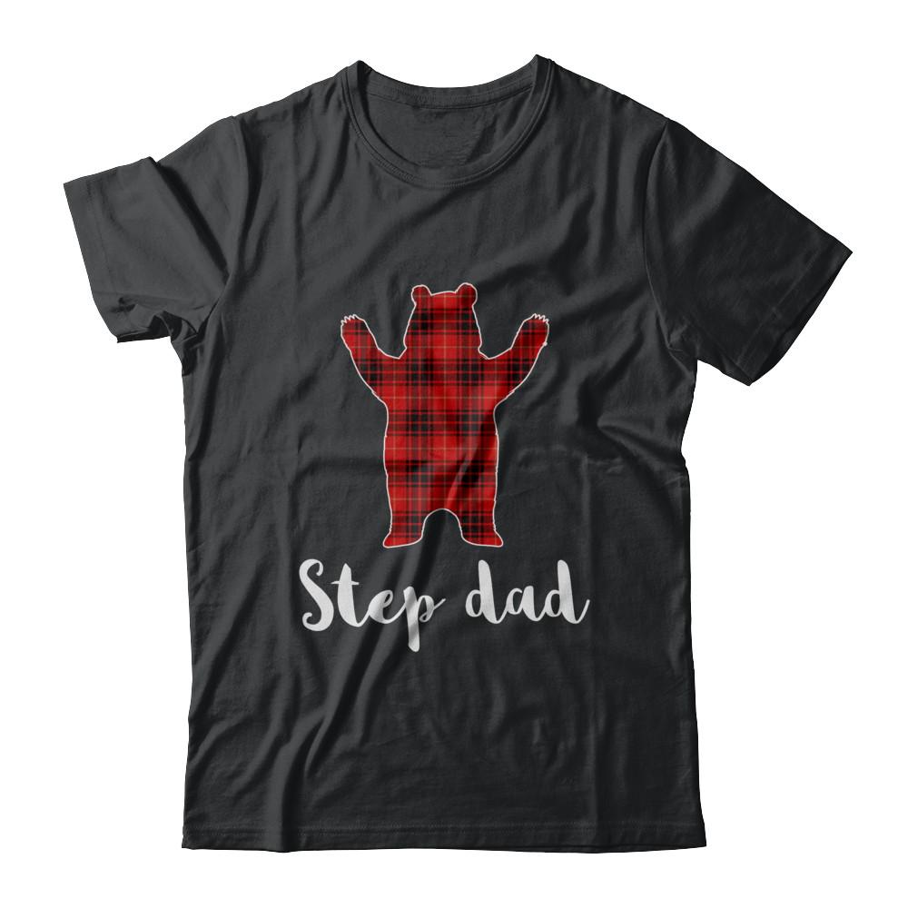 Red Step Dad Bear Buffalo Plaid Family Christmas Pajamas-T-Shirt & Sweatshirt-Classic T-Shirt-Black