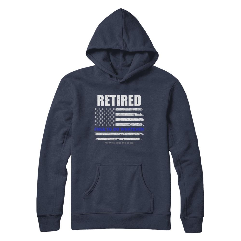 Retired Free to Do Whatever Thin Blue Line Police-T-Shirt & Hoodie-Pullover Hoodie-Navy