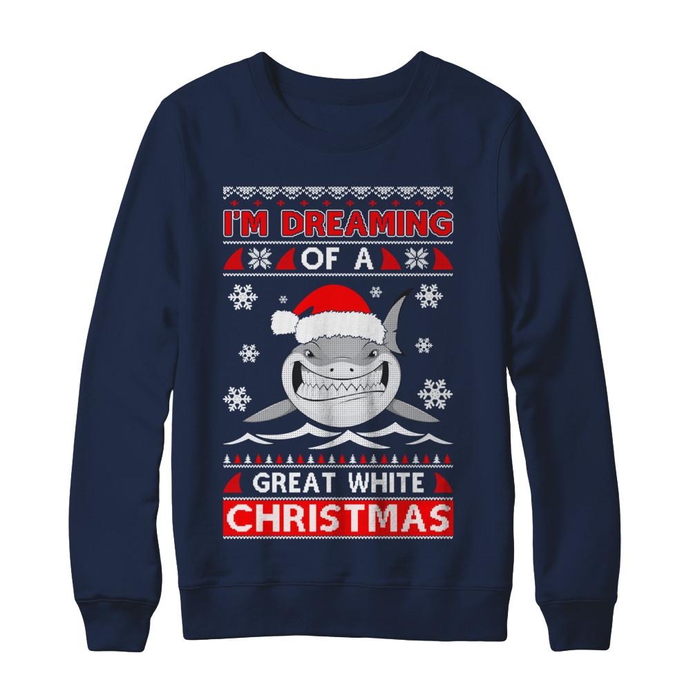 I'm Dreaming Of A Great White Christmas Shark Sweater-T-Shirt & Sweatshirt-Crewneck Sweatshirt-Navy
