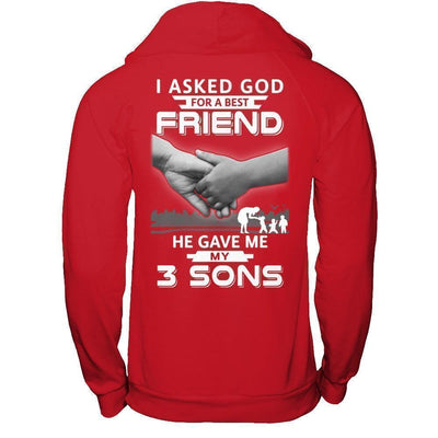 I Asked God For A Best Friend He Gave Me My Three Sons-T-Shirt & Hoodie-Pullover Hoodie-Red