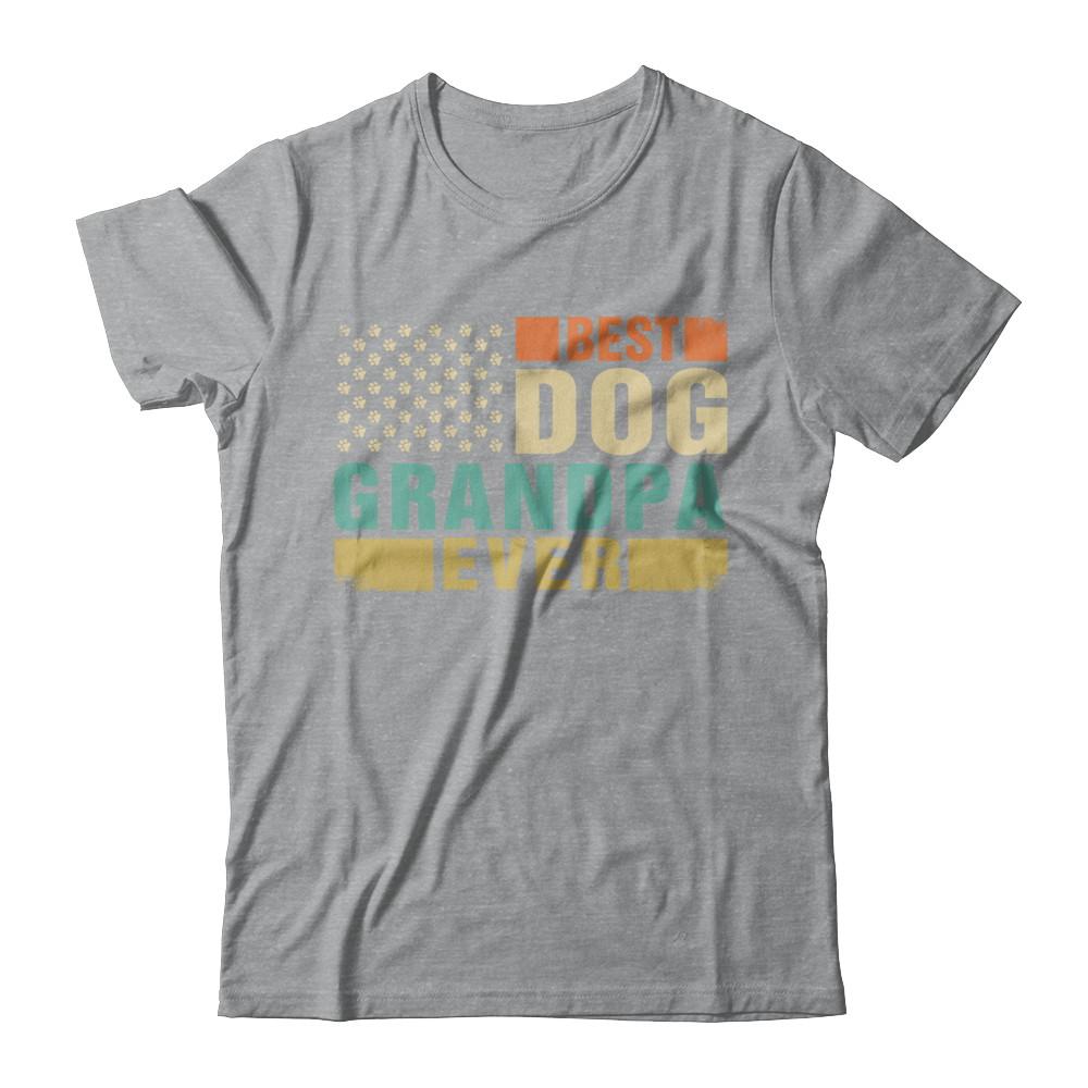 Vintage Retro BEST DOG GRANDPA EVER American Flag Fathers Day-T-Shirt & Hoodie-Classic T-Shirt-Sport Grey