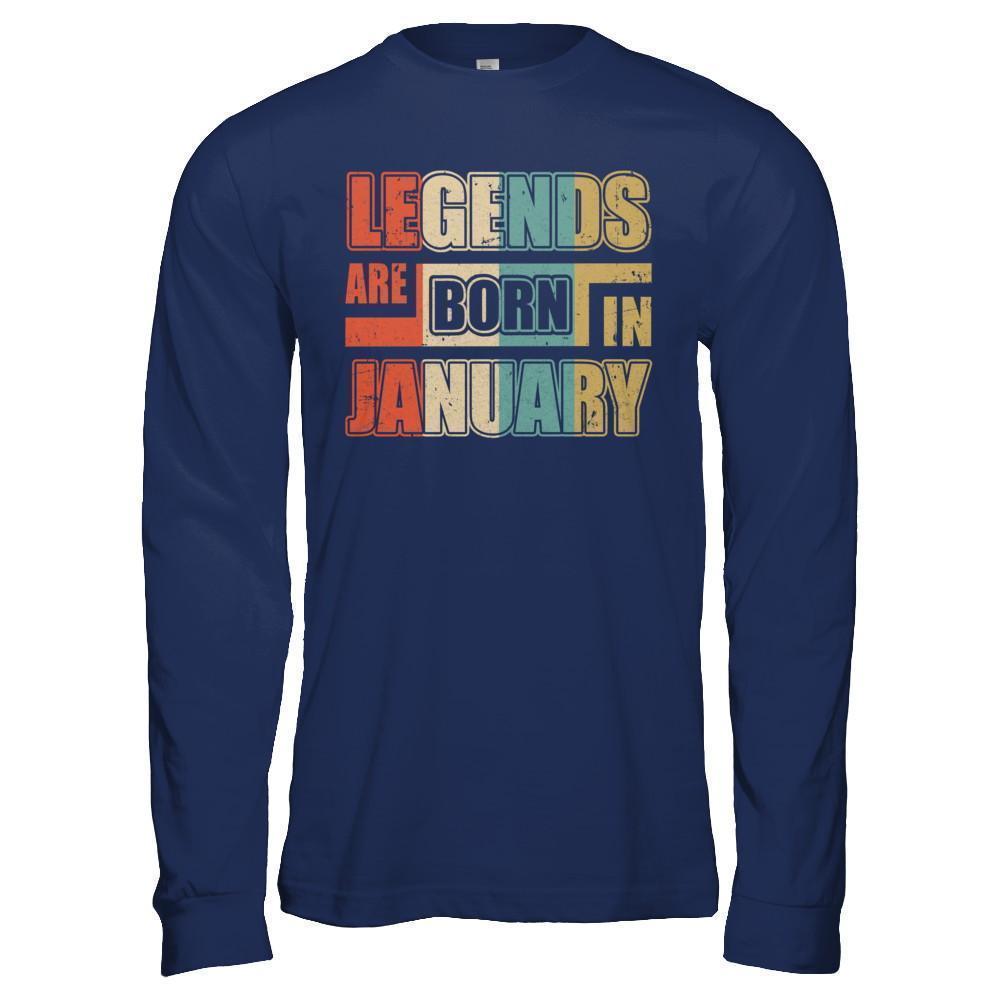 Classic Vintage Legends Are Born In January Birthday-T-Shirt & Hoodie-Long Sleeve T-Shirt-Navy
