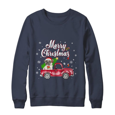 Pug Retriever Rides Red Truck Christmas Pajama-T-Shirt & Sweatshirt-Crewneck Sweatshirt-Navy