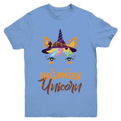 Halloween Costume Unicorn Witch Bats Youth-Youth Shirt-Youth T-Shirt-Carolina Blue