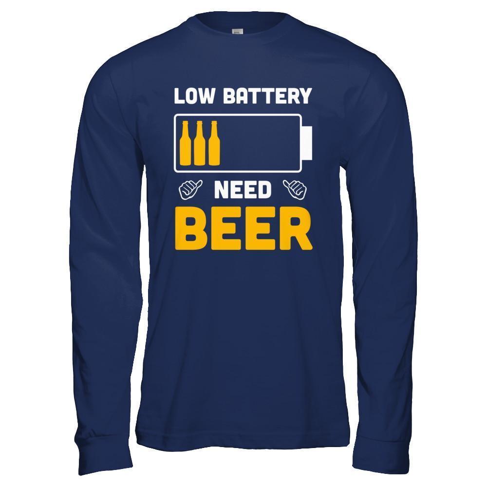 Low Battery Need Beer-T-Shirt & Hoodie-Long Sleeve T-Shirt-Navy