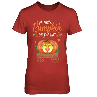 Funny Little Pumpkin On The Way Pregnant Halloween-T-Shirt & Hoodie-Women's T-Shirt-Red