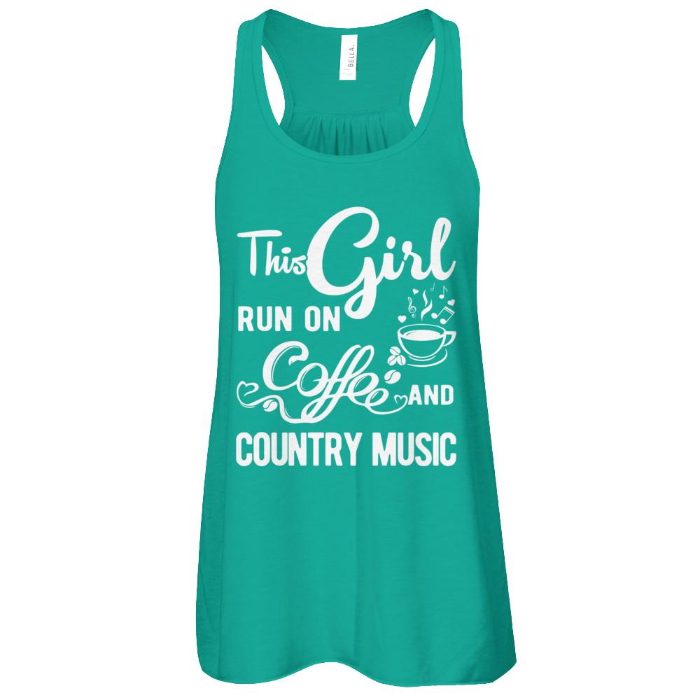 Funny This Girl Runs On Coffee And Country Music-T-Shirt & Tank Top-Women's Flowy Racerback Tank-Kelly