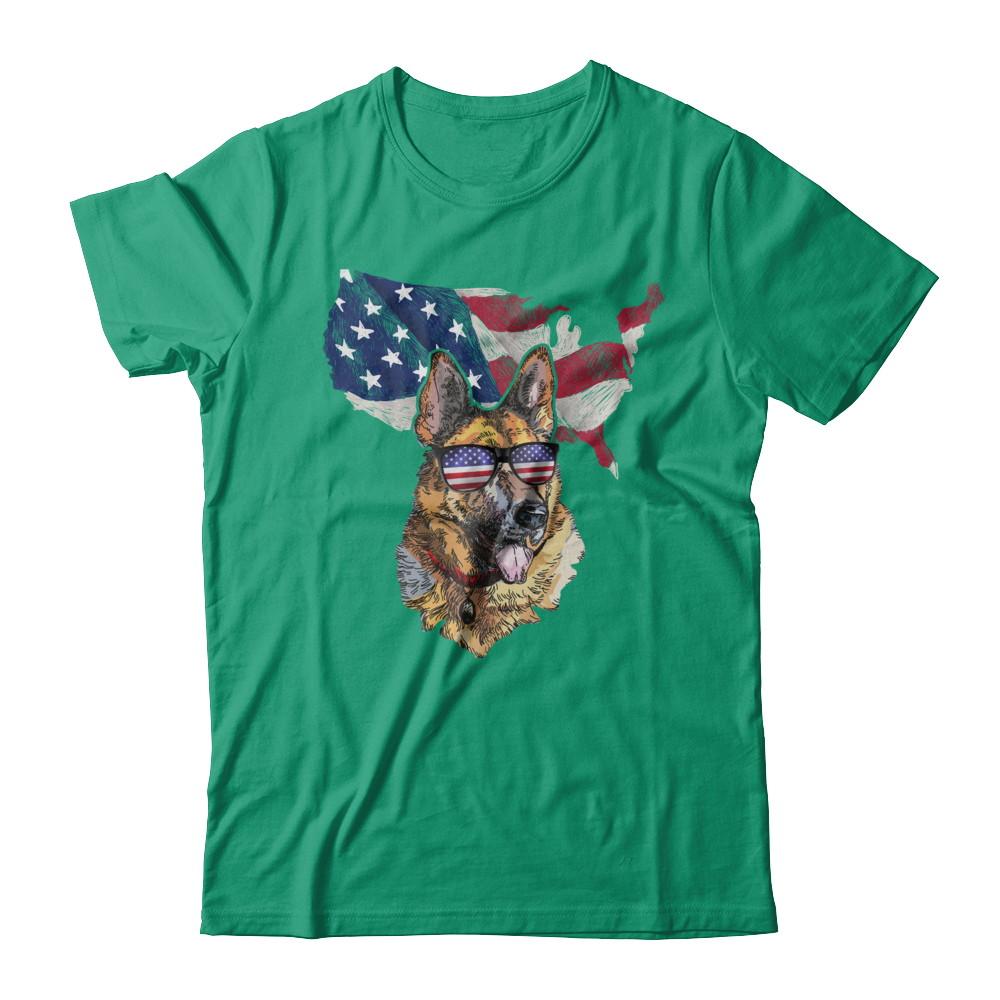Funny Patriot German Shepherd Dog 4Th Of July American Flag-T-Shirt & Hoodie-Classic T-Shirt-Kelly Green
