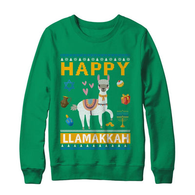 Happy Llama Llamakkah Hanukkah Ugly Sweater-T-Shirt & Sweatshirt-Crewneck Sweatshirt-Irish Green
