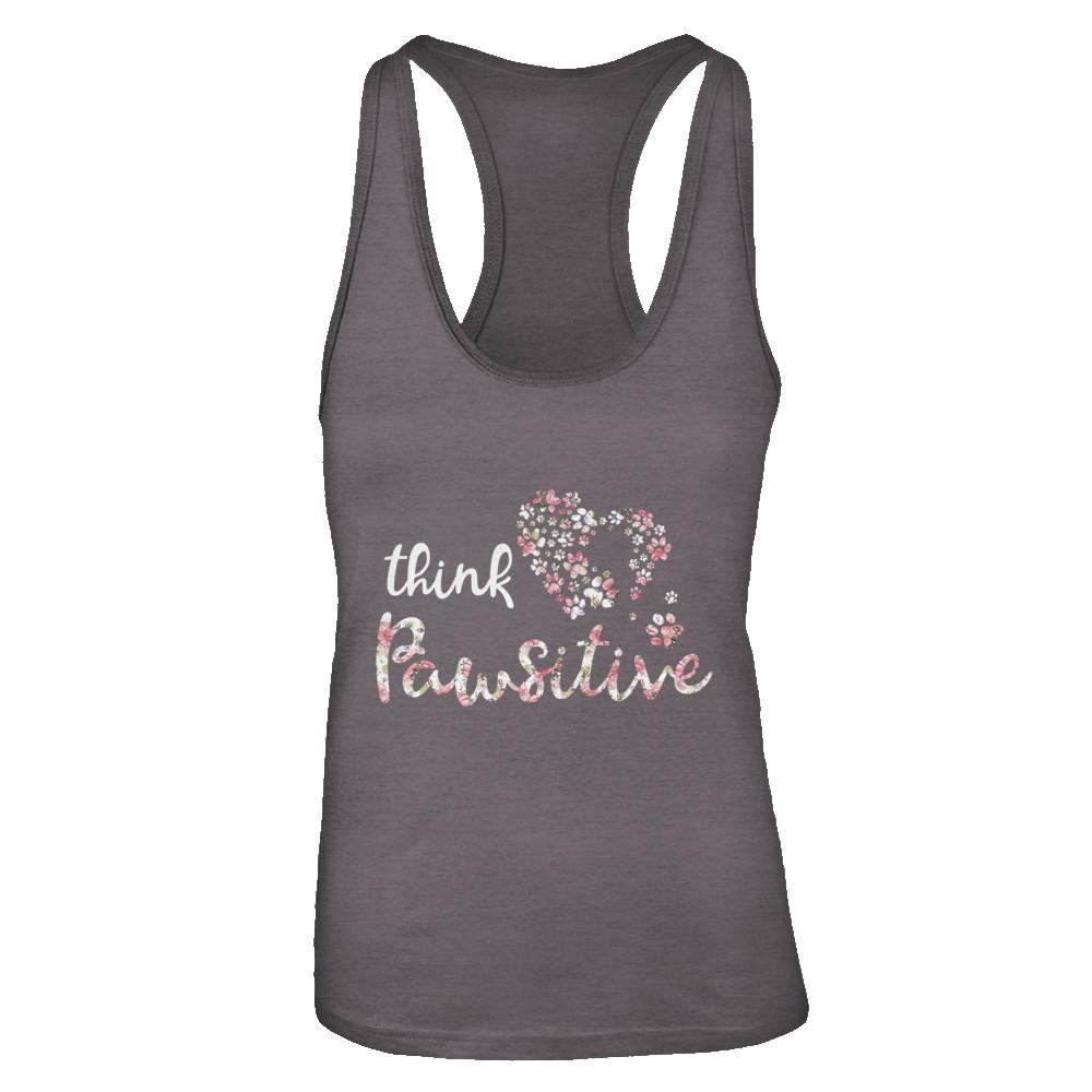 Think Pawsitive Paw Dog Cat Gifts-T-Shirt & Tank Top-Women's Ideal Racerback Tank-Dark Grey