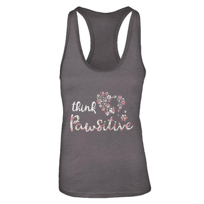 Think Pawsitive Paw Dog Cat Gifts-T-Shirt & Tank Top-Women's Ideal Racerback Tank-Dark Grey