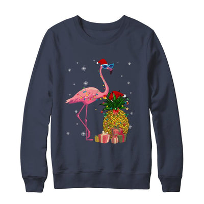 Santa Flamingo Hawaiian Pineapple Christmas Gifts-T-Shirt & Sweatshirt-Crewneck Sweatshirt-Navy