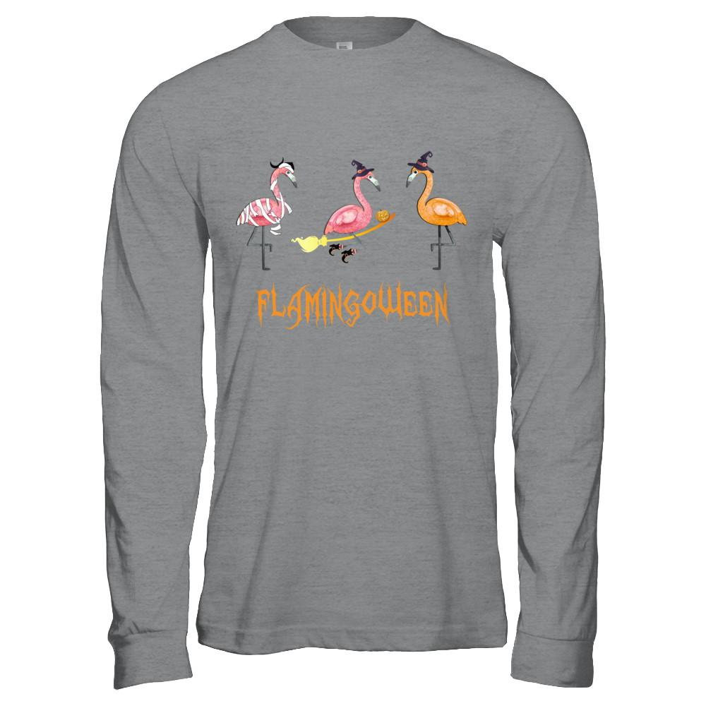 Funny Flamingoween Flamingo Halloween Gifts-T-Shirt & Hoodie-Long Sleeve T-Shirt-Sport Grey